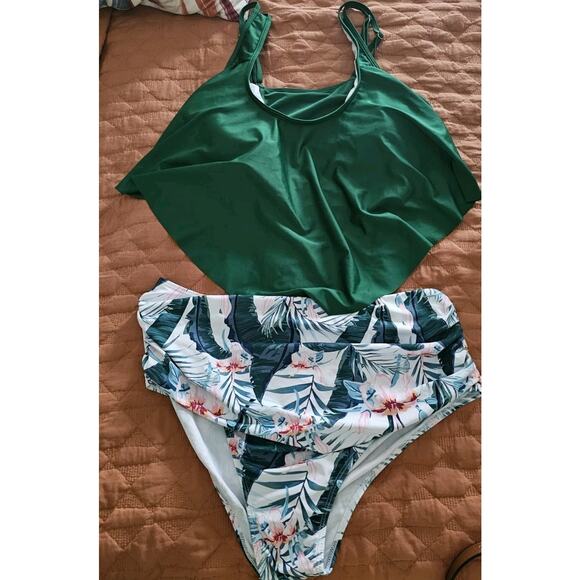 Women's High Waist Ruffle Swimsuit Size 2XL Flounce Bikini Swimwear Set - Picture 1 of 8